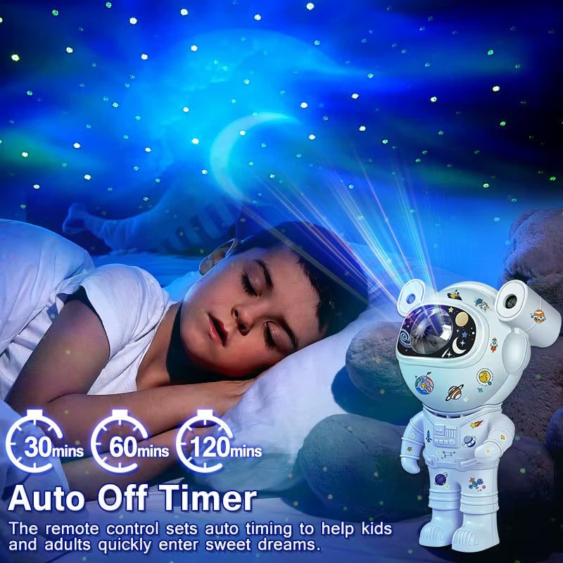 Proyector Estelar Infantil - Luz Nocturna 360° con Control Remoto y Diseño de Astronauta y Nebulosa